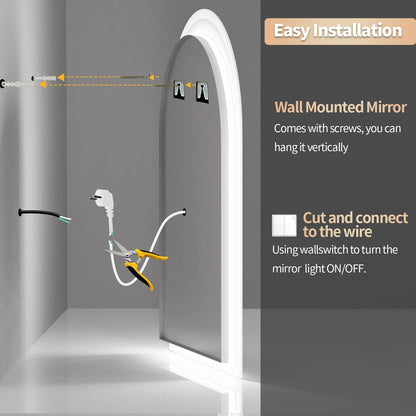 Miroir HOMirror LED en forme d'arc vertical, rétro4.2 sans cadre, antifAustin, affichage de l'heure et de la température, 60x90cm
