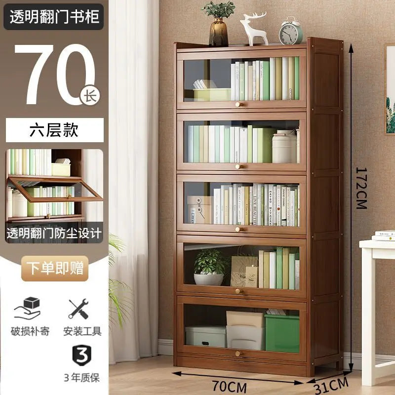 Bibliothèque moderne en bambou, armoire de rangement avec portes rabattables, bibliothèque à 4/5/6 niveaux pour salon, chambre à coucher, bureau