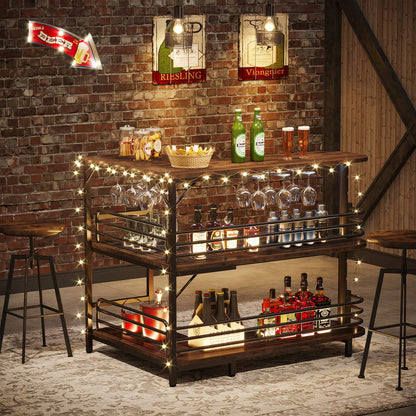 Tribesigns L-Shaped Home Bar Unit, 3 Tier Liquor Bar Table with Storage Shelves and Wine Glasses Holder