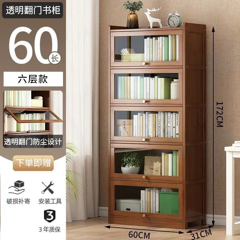 Bibliothèque moderne en bambou, armoire de rangement avec portes rabattables, bibliothèque à 4/5/6 niveaux pour salon, chambre à coucher, bureau