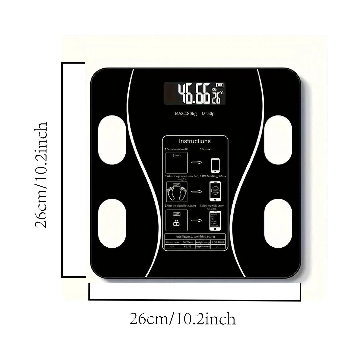 Balance de salle de bain numérique sans fil intelligente avec écran LCD – 4 technologies de détection, synchronisation des applications et conversion d'unité (kg/lbs/t)