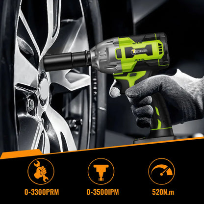 CONENTOOL Clé à Chocs Sans Fil 21V, Moteur Brushless 1/2”, Batterie Lithium 6000mAh, 520Nm de Couple pour Réparations de Voitures et Bricolage à la Maison