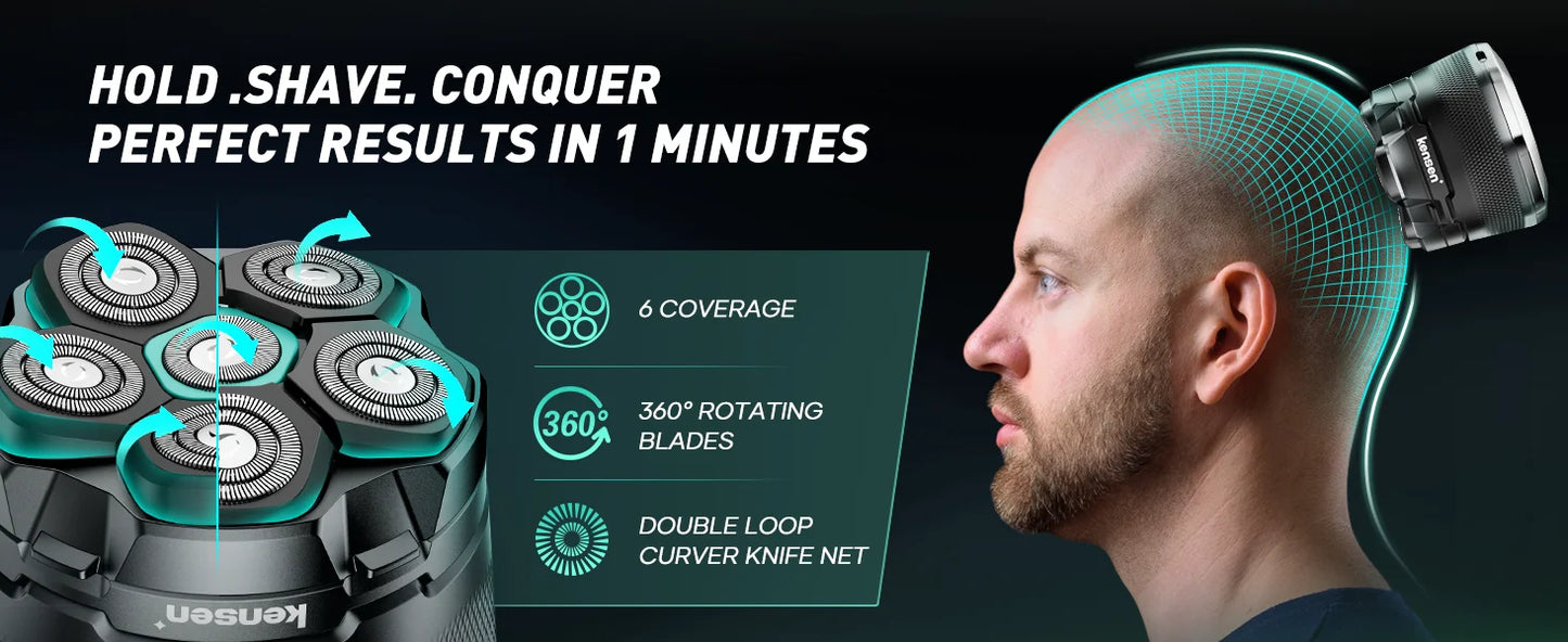 KENSEN rasoir électrique pour hommes chauve 6D rasoir magnétique tondeuse à cheveux USB Rechargeable affichage LED rasage humide/sec rasoir à barbe