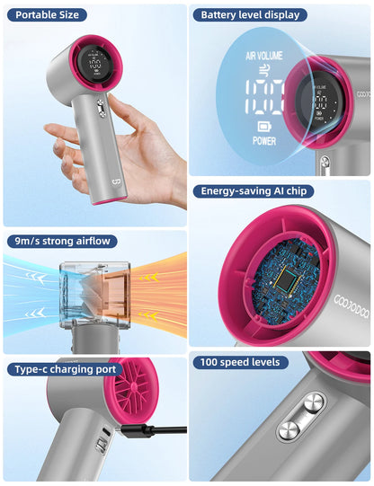 Mini ventilateur de bain aste, vitesse du vent à 100 vitesses, ventilateur électrique, affichage numérique, turbo réglable, portable, extérieur, déterminer