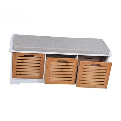 Meubles d'entrée et de couloir en bois, rangement en bambou NW, armoire à chaussures avec persienne, coussin de siège souple