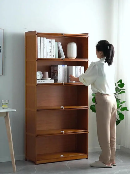 Bibliothèque moderne en bambou, armoire de rangement avec portes rabattables, bibliothèque à 4/5/6 niveaux pour salon, chambre à coucher, bureau