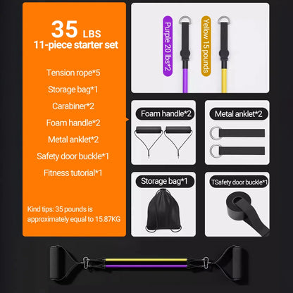 10-14 pièces/ensemble tirer corde musculation bandes de résistance ensemble multi-fonction tendeur costume musculation ceinture bandes élastiques