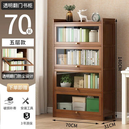 Bibliothèque moderne en bambou, armoire de rangement avec portes rabattables, bibliothèque à 4/5/6 niveaux pour salon, chambre à coucher, bureau