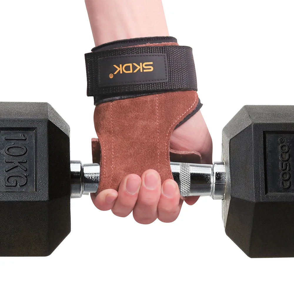 Poignées de gymnastique pour hommes et femmes, protège-paume en cuir de vache, gants d'haltérophilie, de Fitness, d'entraînement, avec bandes à poignets, équipement d'entraînement