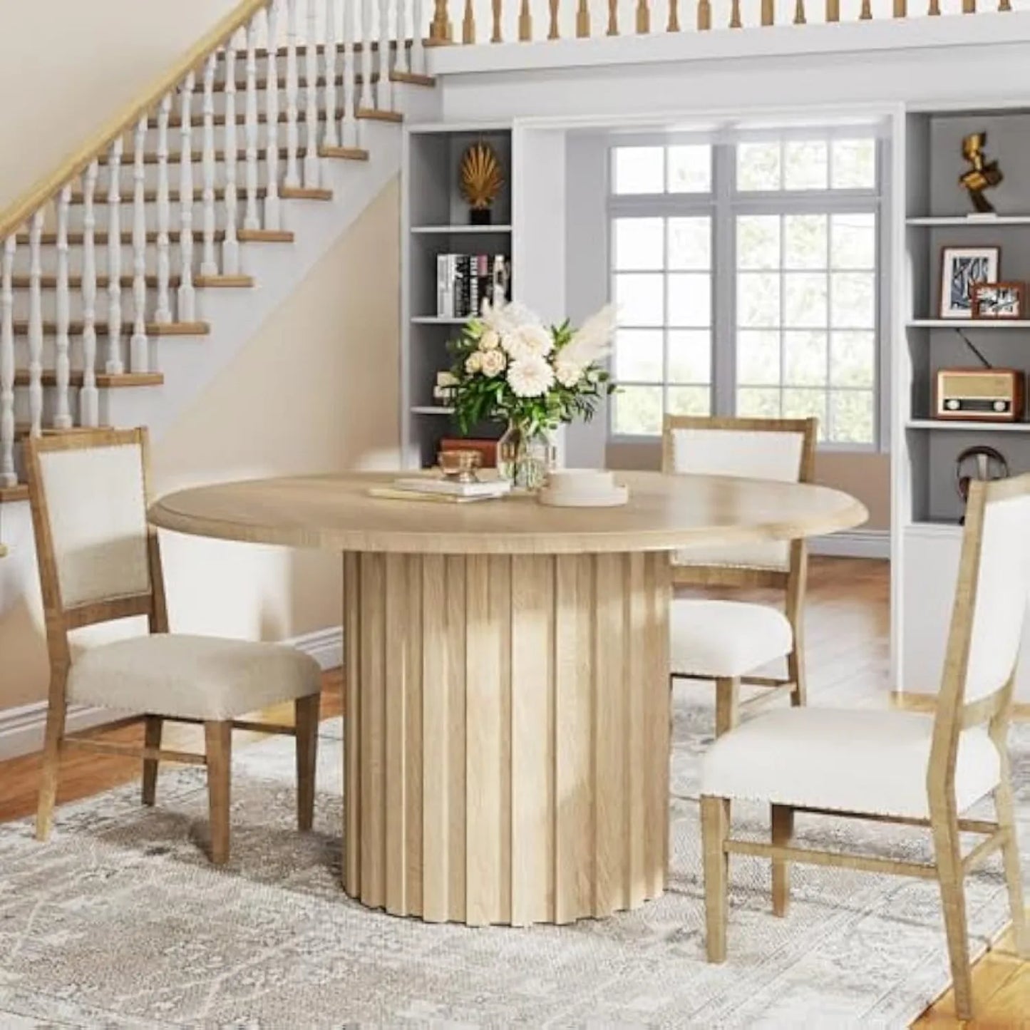 Table à manger ronde pour 4, table de cuisine de ferme de 47,24 pouces avec base en métal, petite table à manger moderne pour salle à manger