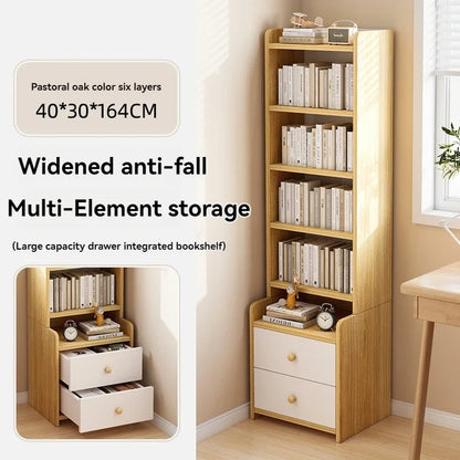 Bibliothèque moderne simple multicouche, support de rangement pour chambre à coucher avec armoire de chevet surélevée, bibliothèque intégrée à tiroir de grande capacité