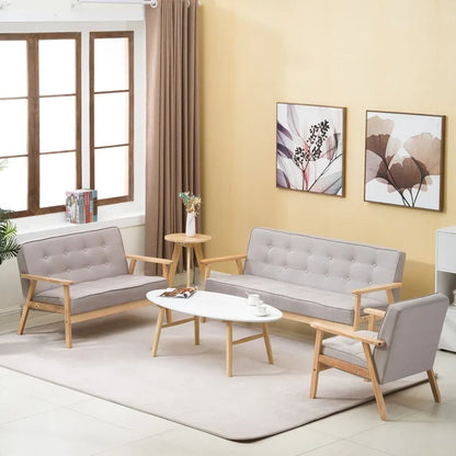 Canapé Minimaliste Moderne en Bois Massif, Canapé en Tissu, Style Nordique Original, Petit, Double, Appartement, Maison, Salon