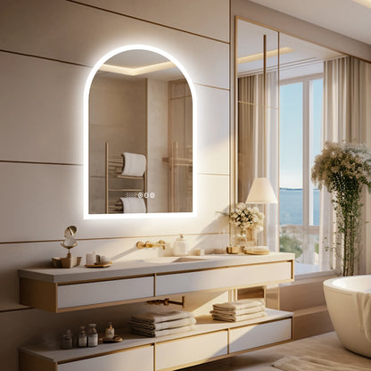 Miroir HOMirror LED en forme d'arc vertical, rétro4.2 sans cadre, antifAustin, affichage de l'heure et de la température, 60x90cm