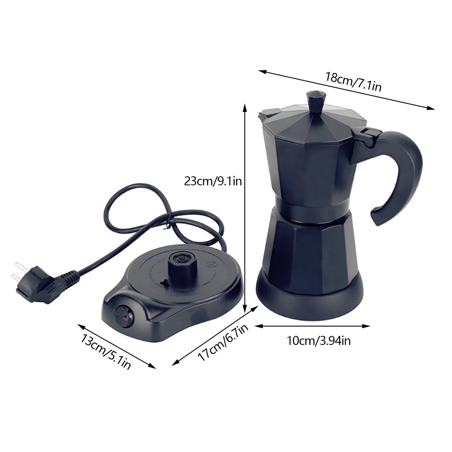 300 ml Electric Coffee Machine Aluminium Espresso Maker Mocha Espresso Pot with Separate Base