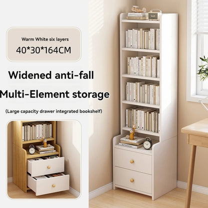 Bibliothèque moderne simple multicouche, support de rangement pour chambre à coucher avec armoire de chevet surélevée, bibliothèque intégrée à tiroir de grande capacité