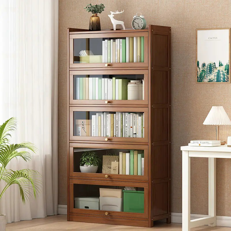 Bibliothèque moderne en bambou, armoire de rangement avec portes rabattables, bibliothèque à 4/5/6 niveaux pour salon, chambre à coucher, bureau