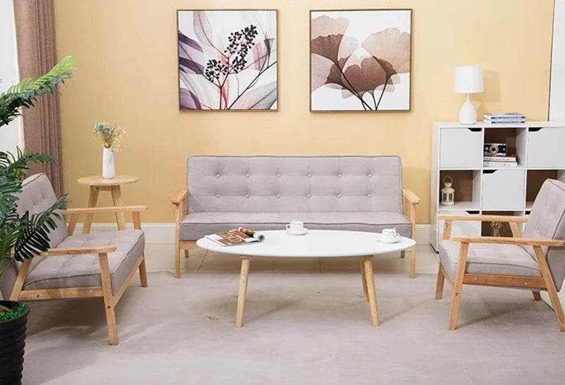 Canapé Minimaliste Moderne en Bois Massif, Canapé en Tissu, Style Nordique Original, Petit, Double, Appartement, Maison, Salon