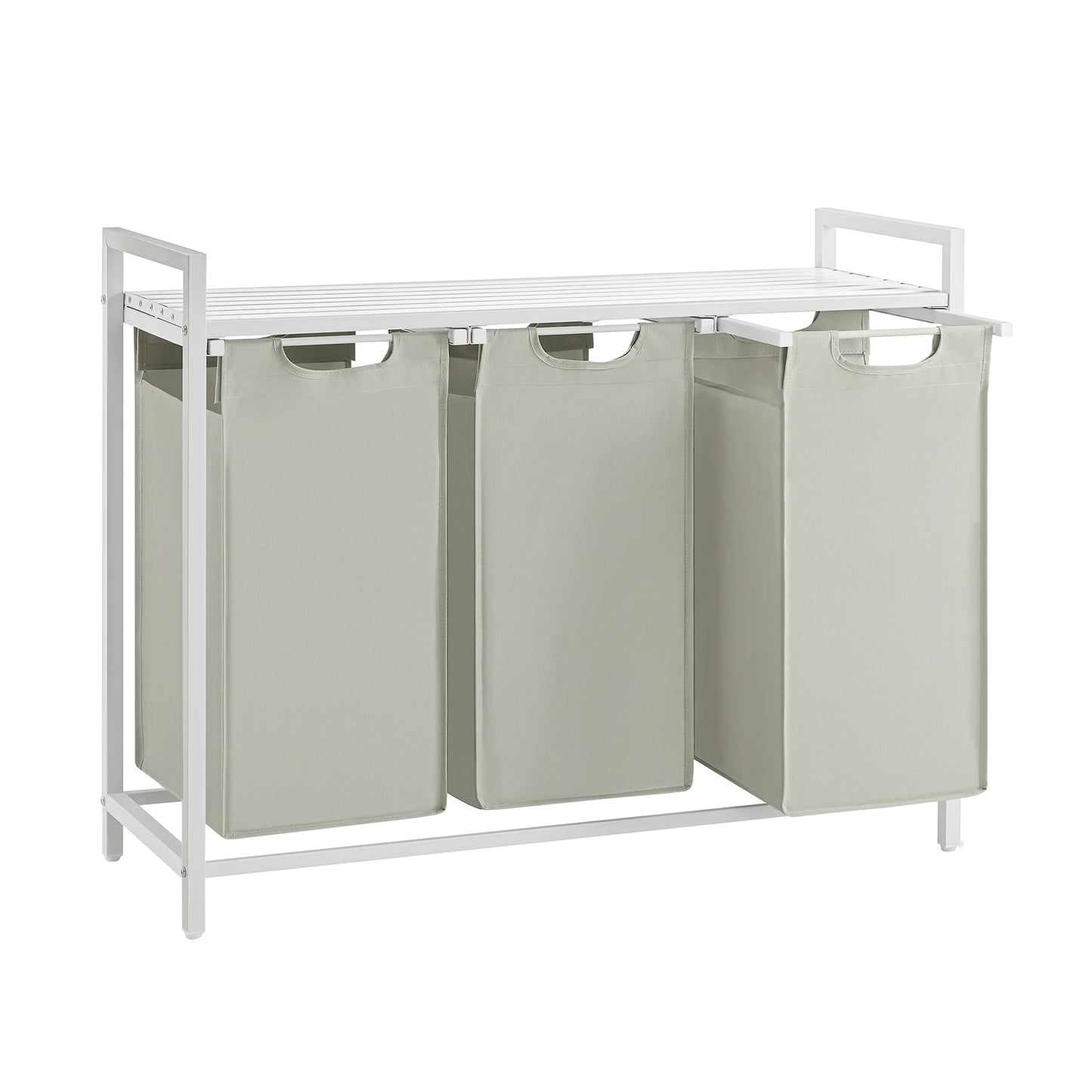 VASAGLE Laundry Basket, 3-Compartment Laundry Hamper, Pull-Out and Removable Laundry Bags, Laundry Sorter, Shelf, Metal Frame