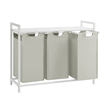 VASAGLE Laundry Basket, 3-Compartment Laundry Hamper, Pull-Out and Removable Laundry Bags, Laundry Sorter, Shelf, Metal Frame
