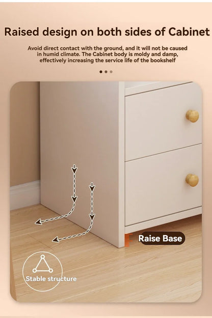 Bibliothèque moderne simple multicouche, support de rangement pour chambre à coucher avec armoire de chevet surélevée, bibliothèque intégrée à tiroir de grande capacité