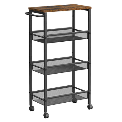 VASAGLE 4-Tier Trolley, Space-Saving Kitchen Cart with Wheels, Steel Frame, Handle, Trolley for Small Spaces, 22 x 45.5 x 77 cm