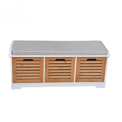 Meubles d'entrée et de couloir en bois, rangement en bambou NW, armoire à chaussures avec persienne, coussin de siège souple