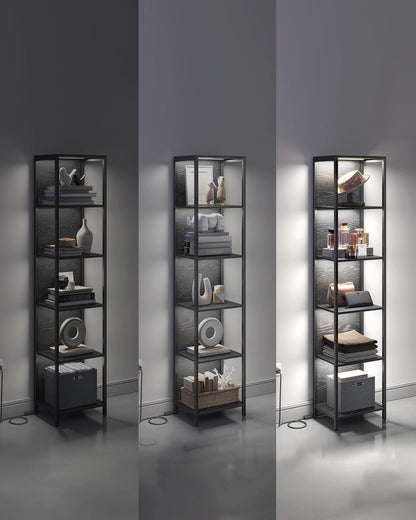 VASAGLE 6-level bookcase with adjustable LED lighting shelf with steel frame 30.3x40x178.6 cm