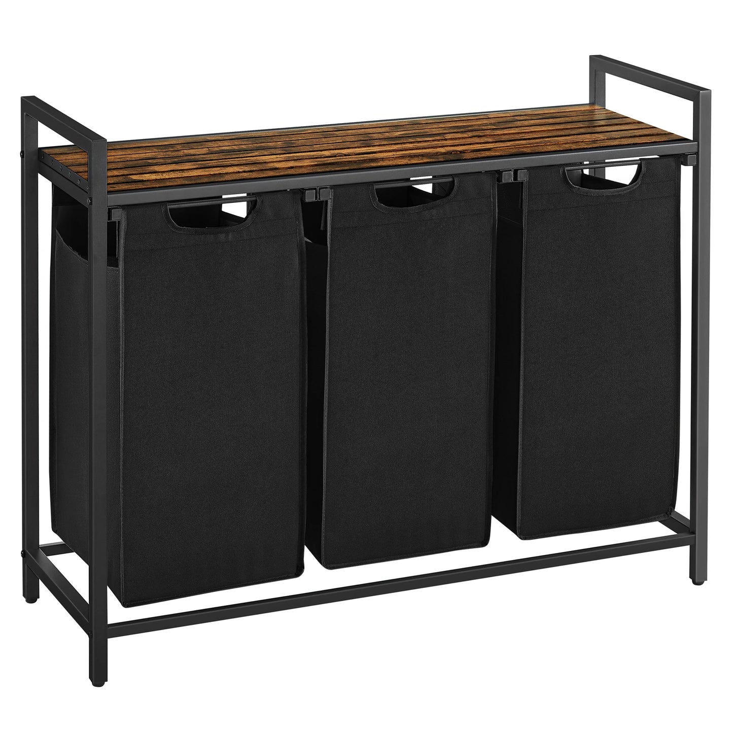 VASAGLE Laundry Basket, 3-Compartment Laundry Hamper, Pull-Out and Removable Laundry Bags, Laundry Sorter, Shelf, Metal Frame