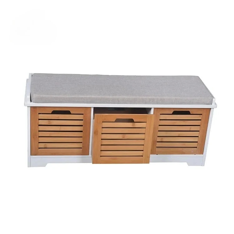 Meubles d'entrée et de couloir en bois, rangement en bambou NW, armoire à chaussures avec persienne, coussin de siège souple
