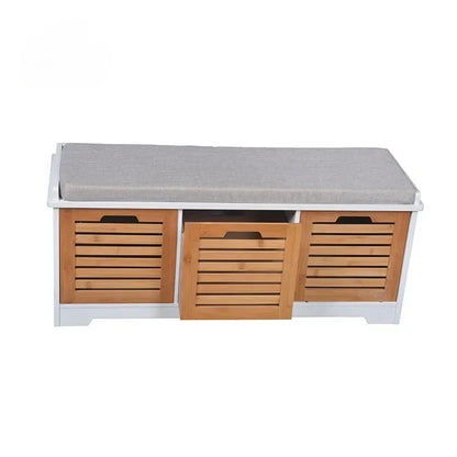 Meubles d'entrée et de couloir en bois, rangement en bambou NW, armoire à chaussures avec persienne, coussin de siège souple