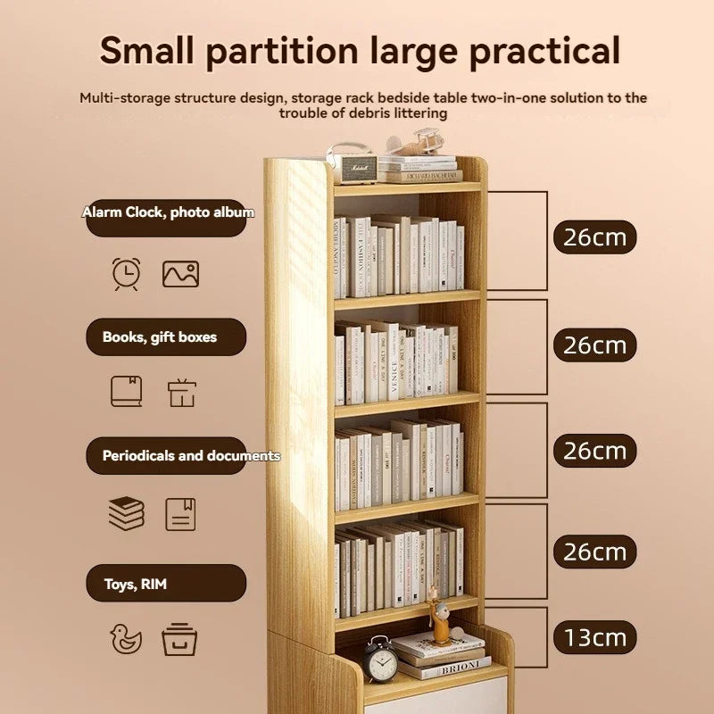 Bibliothèque moderne simple multicouche, support de rangement pour chambre à coucher avec armoire de chevet surélevée, bibliothèque intégrée à tiroir de grande capacité