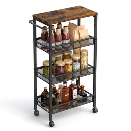 VASAGLE 4-Tier Trolley, Space-Saving Kitchen Cart with Wheels, Steel Frame, Handle, Trolley for Small Spaces, 22 x 45.5 x 77 cm