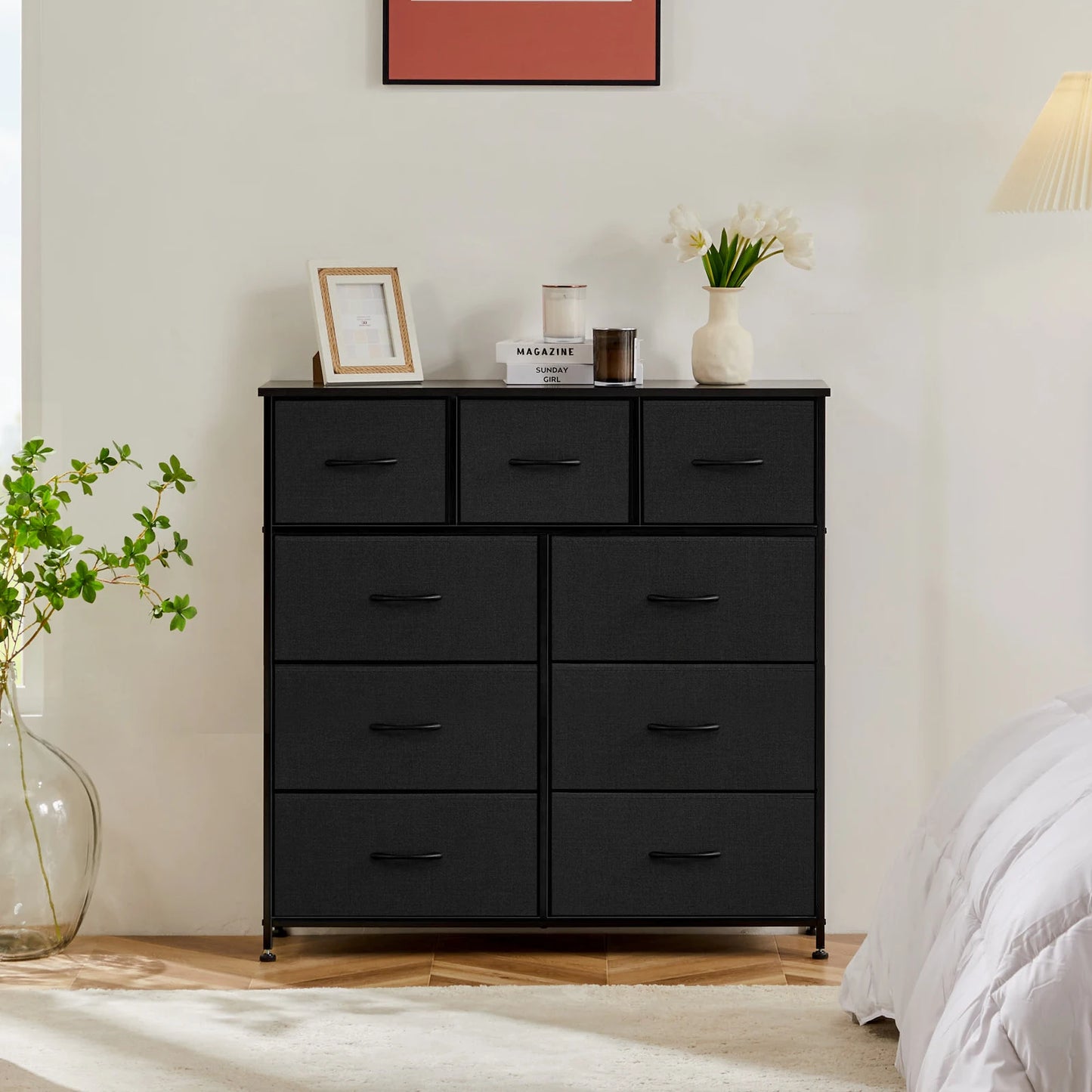 JHK commode pour chambre à coucher avec 9 tiroirs de rangement en tissu armoire grande poitrine organisateur placard adulte enfants vêtements armoire meubles