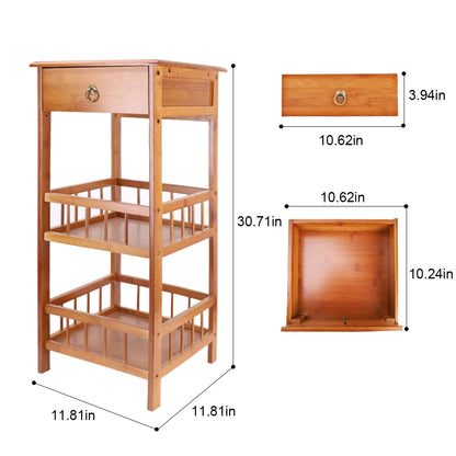 2-Tier Retro Bedside Table Bamboo Sofa Coffee End Table with Drawer Plant Display Storage Shelf Unit