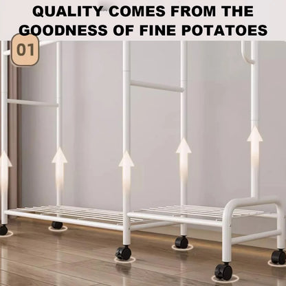 Coat Rack Movable Double Clothes Shelf Clothes Floor-Standing Bedroom Wheeled Floor Hangers Storage Coat Rack Clothes Racks