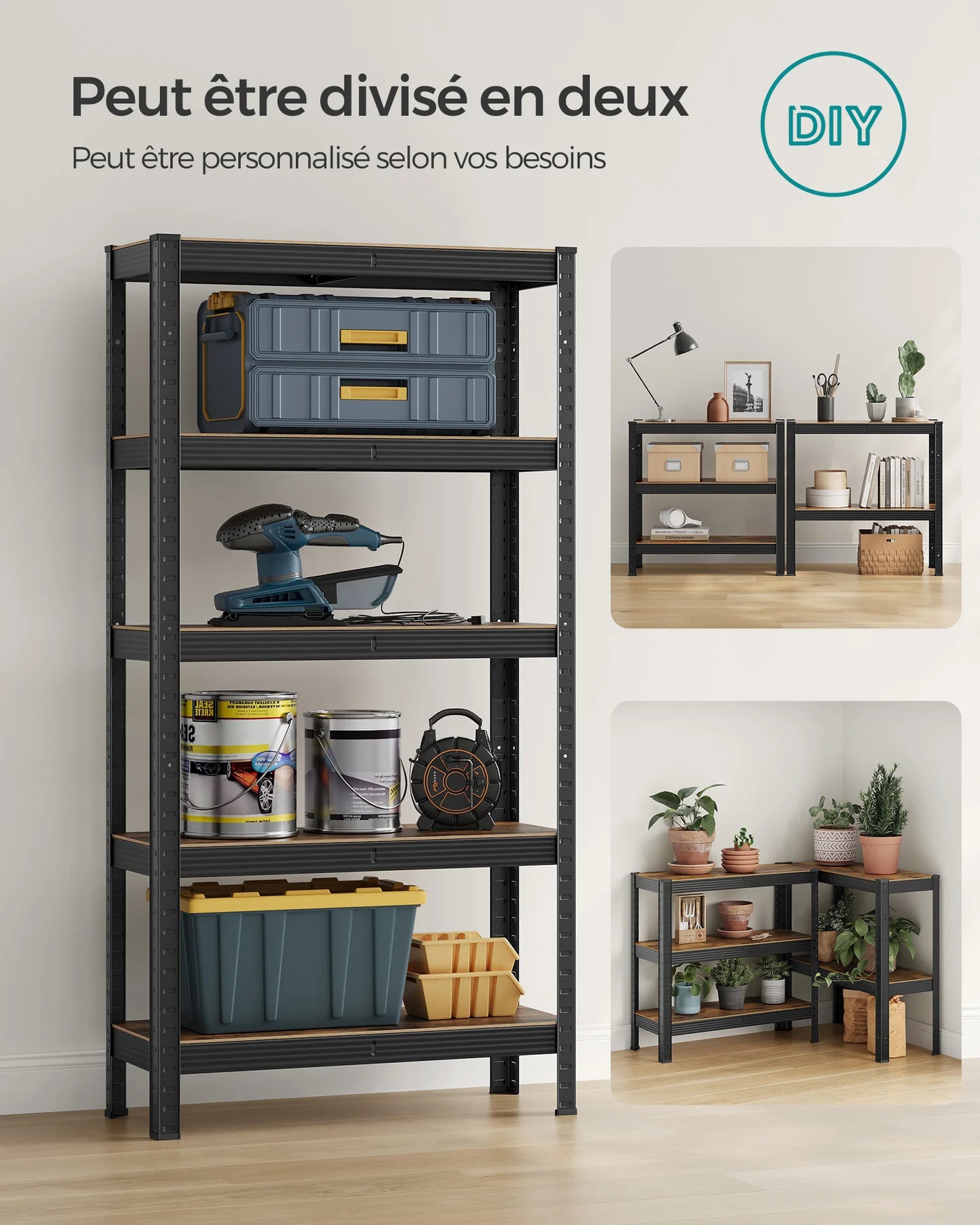 SONGMICS Étagère de Rangement à 5 Niveaux, 30 x 75 x 150 cm, Capacité 650 kg, Planches Réglables, Style Industriel, pour Cuisine, Salon