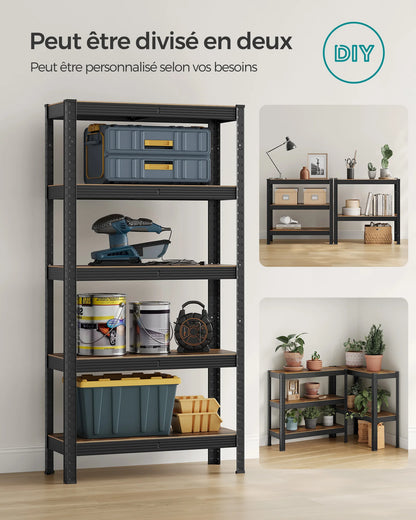 SONGMICS Étagère de Rangement à 5 Niveaux, 30 x 75 x 150 cm, Capacité 650 kg, Planches Réglables, Style Industriel, pour Cuisine, Salon