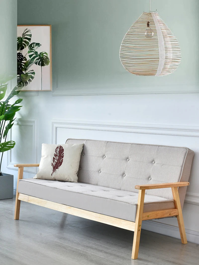 Canapé Minimaliste Moderne en Bois Massif, Canapé en Tissu, Style Nordique Original, Petit, Double, Appartement, Maison, Salon