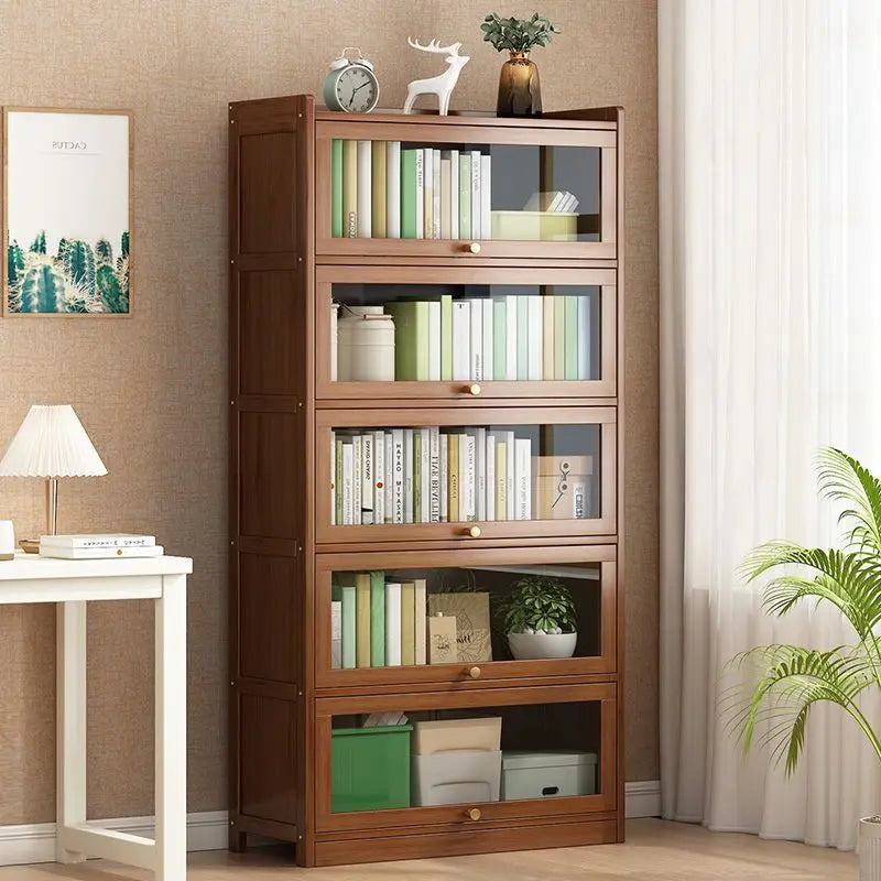 Bibliothèque moderne en bambou, armoire de rangement avec portes rabattables, bibliothèque à 4/5/6 niveaux pour salon, chambre à coucher, bureau