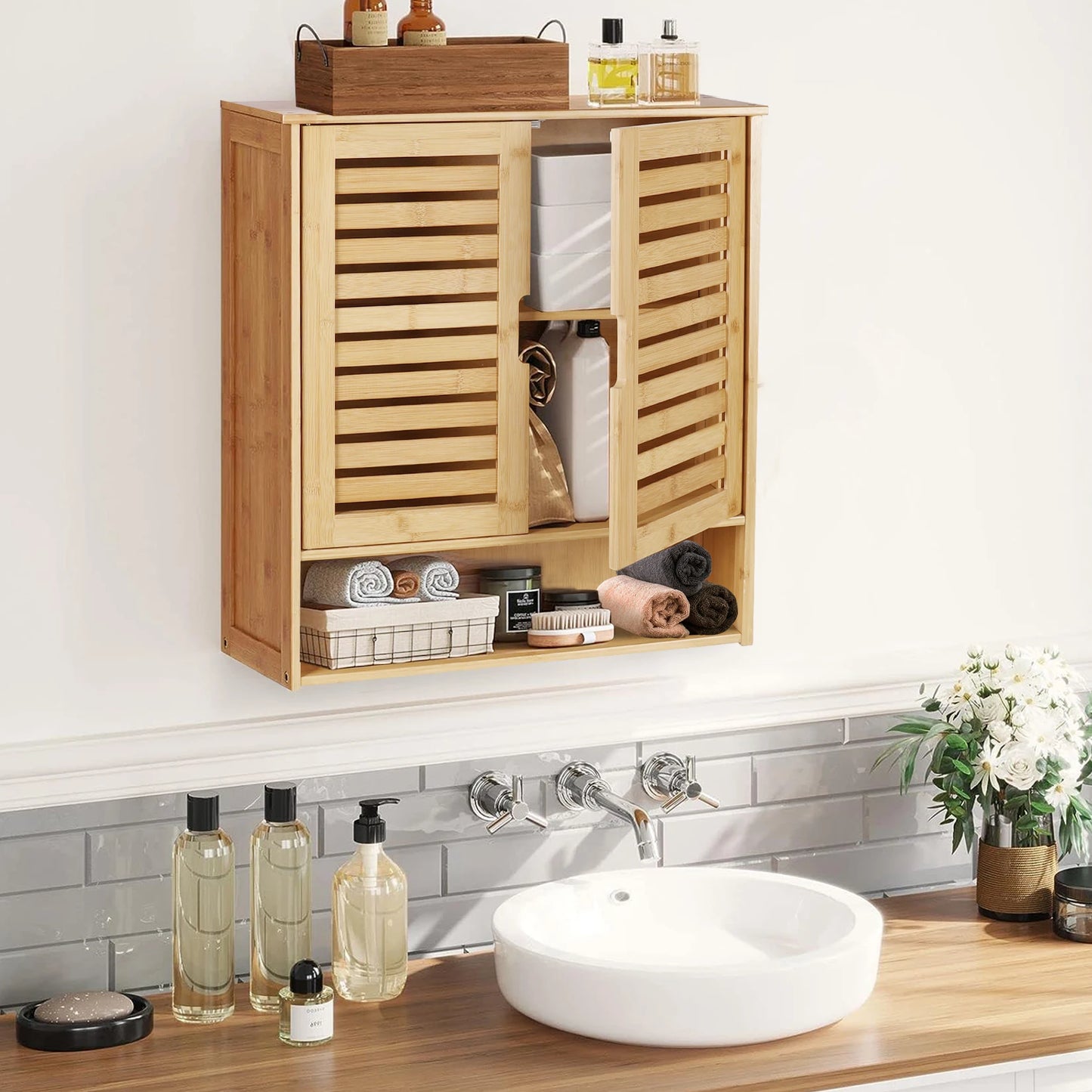 Armoire murale armoire de rangement de salle de bain murale avec étagères réglables à l'intérieur, armoire à pharmacie à Double porte, armoire utilitaire