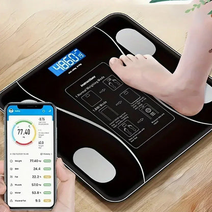 Balance de salle de bain numérique sans fil intelligente avec écran LCD – 4 technologies de détection, synchronisation des applications et conversion d'unité (kg/lbs/t)