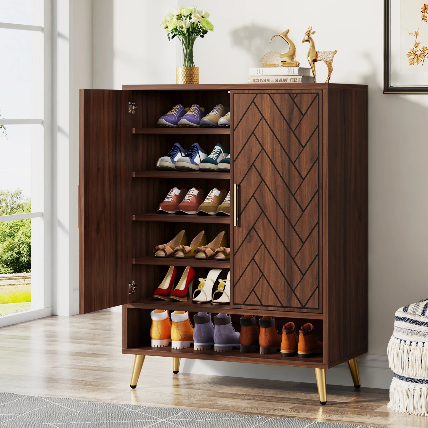 Tribesigns-Meuble à chaussures à 6 niveaux avec portes, armoire de rangement pour chaussures en bois pour brochure avec étagères réglables pour l'entrée