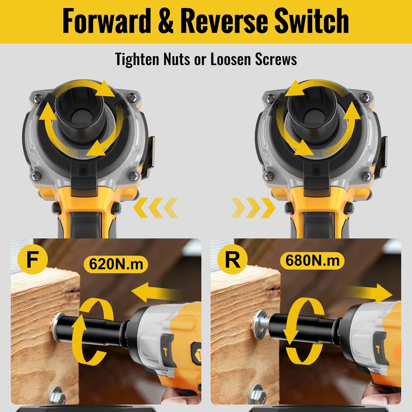 CONENTOOL 21V clé à chocs sans fil 1/2 "pistolet hochet électrique 680Nm avec 2 piles 6000mAh et étui pour la réparation de voiture et le bricolage à domicile