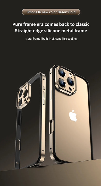 Protection de caméra + cadre hybride en Silicone, coque de téléphone en aluminium et métal pour iPhone 16 15 14 13 Pro Max, pare-chocs à meilleure chaleur