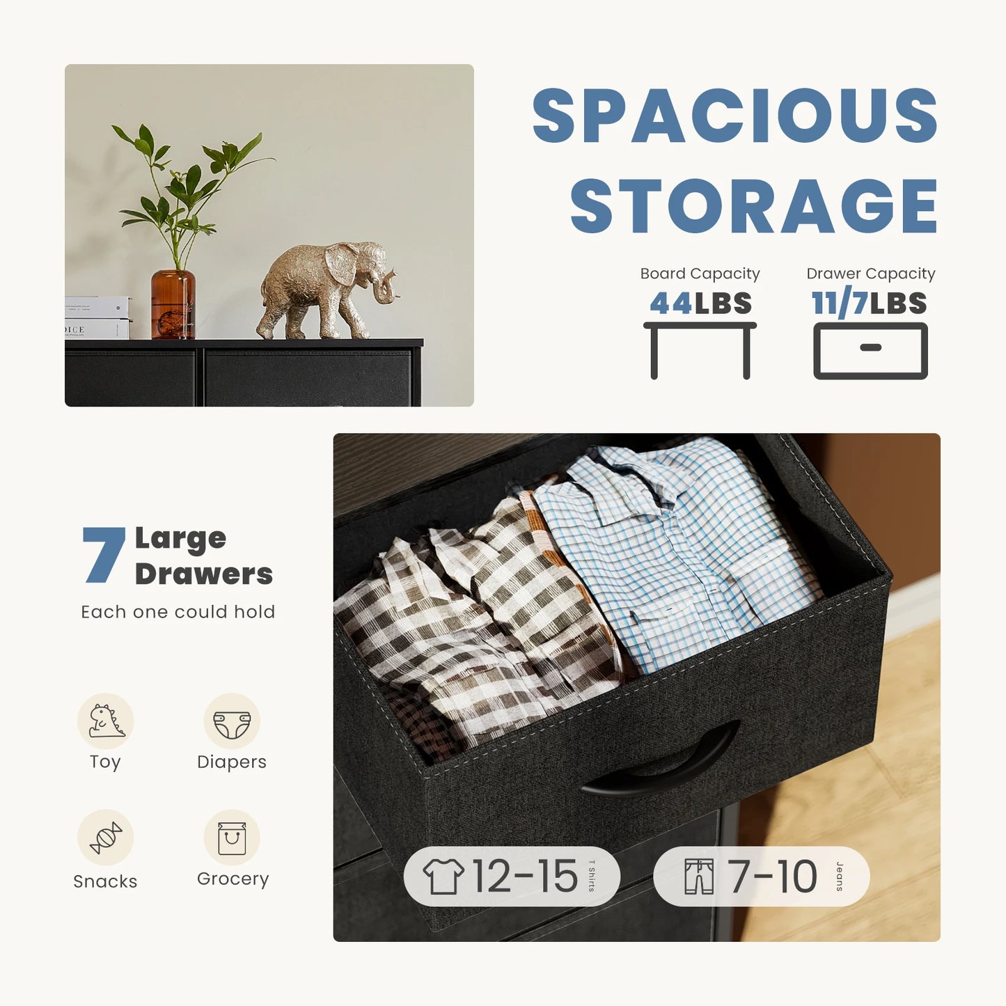 JHK Desser pour chambre à coucher avec 7 tiroirs en tissu organisateur placard de rangement poitrine vêtements pour salon vitrine de meubles