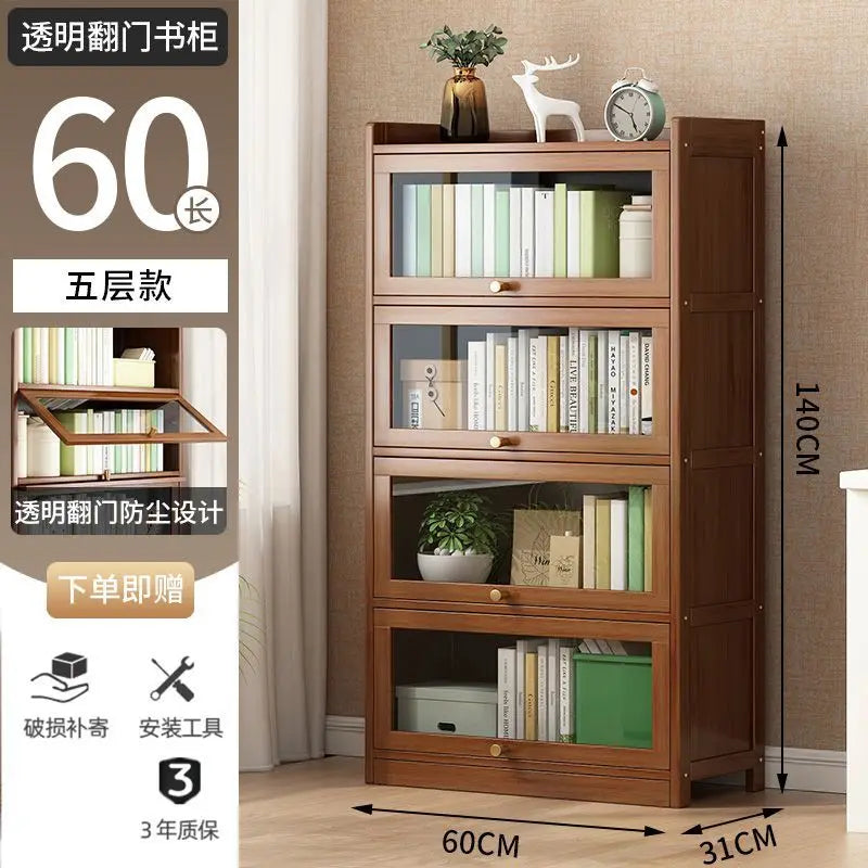 Bibliothèque moderne en bambou, armoire de rangement avec portes rabattables, bibliothèque à 4/5/6 niveaux pour salon, chambre à coucher, bureau