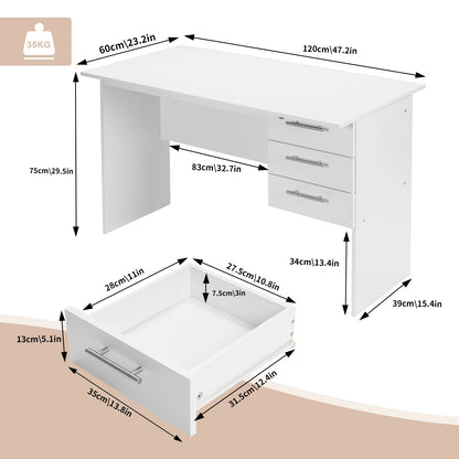 WOLTU Office Computer Desk Black/ White Chipboard Table PC Work Study Table with Lock 3 Drawers for Bedroom Writing Tables