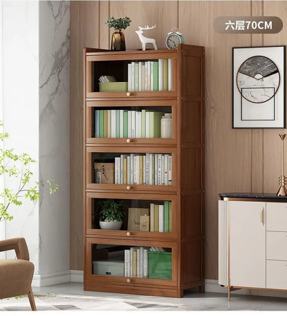 Bibliothèque moderne en bambou, armoire de rangement avec portes rabattables, bibliothèque à 4/5/6 niveaux pour salon, chambre à coucher, bureau