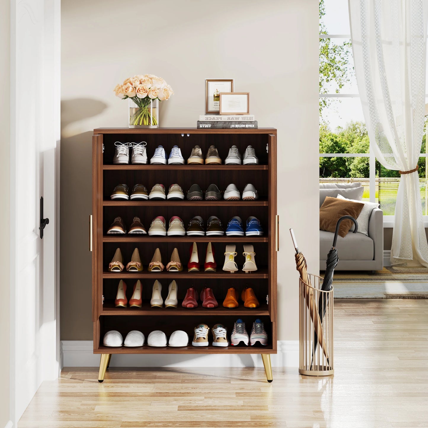 Tribesigns-Meuble à chaussures à 6 niveaux avec portes, armoire de rangement pour chaussures en bois pour brochure avec étagères réglables pour l'entrée