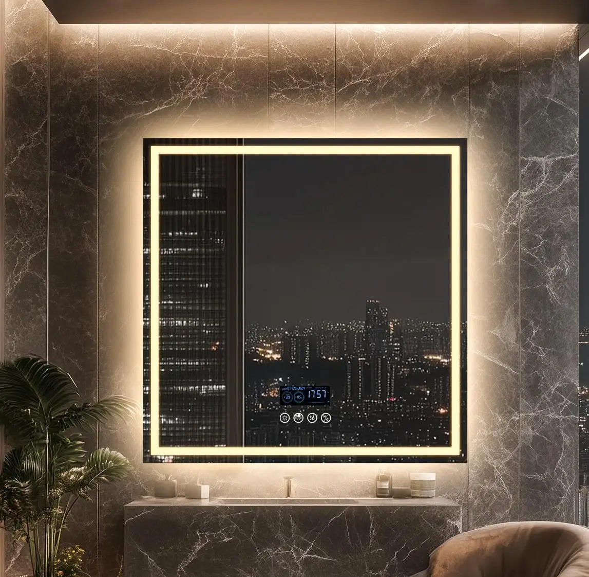 HOMirror-Miroir de courtoisie mural anti-Austin, miroir de courtoisie LED, tactile, 4.2 par Bluetooth, 3 couleurs, réglable, rond, carré, touristes